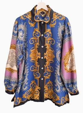 Versace GV Versatile Vintage 90s Baroque Medusa 100% Silk Shirt Womens 46